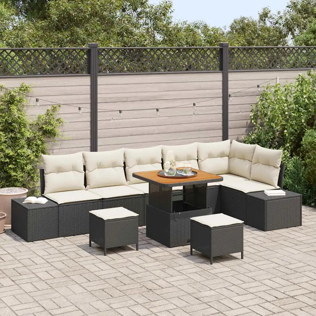 Set Divano da Giardino con cuscino 9 pcs Nero polyrattan 3362800