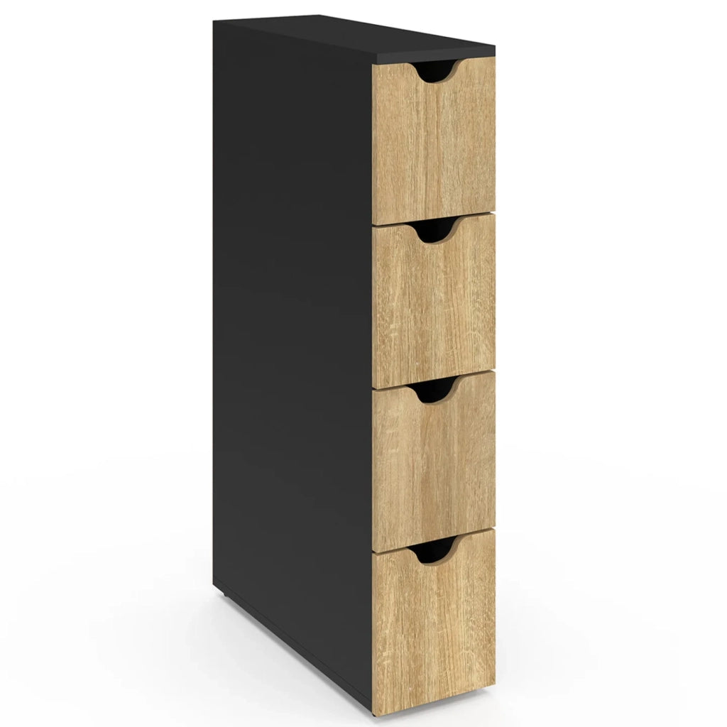 IDMarket - Colonna salvaspazio WILO a 4 cassetti su rotelle in look nero e faggio