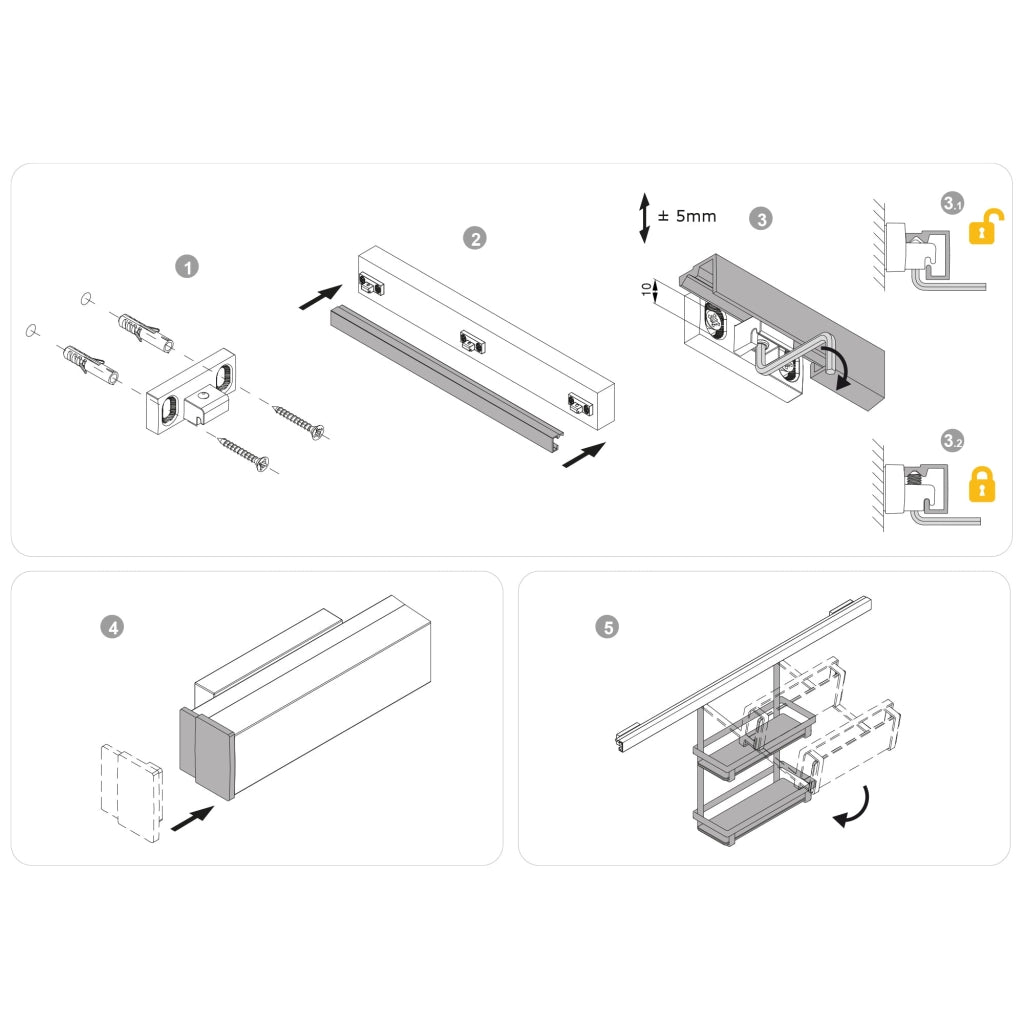 Set da 5 Ganci da Appendere Acciaio Grigio Antracite. Emuca