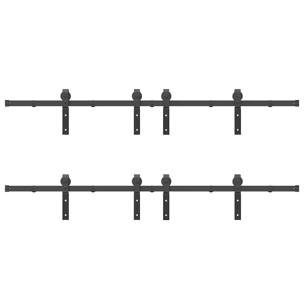 Kit di Binari per Porte Scorrevoli 366 cm Acciaio Nero