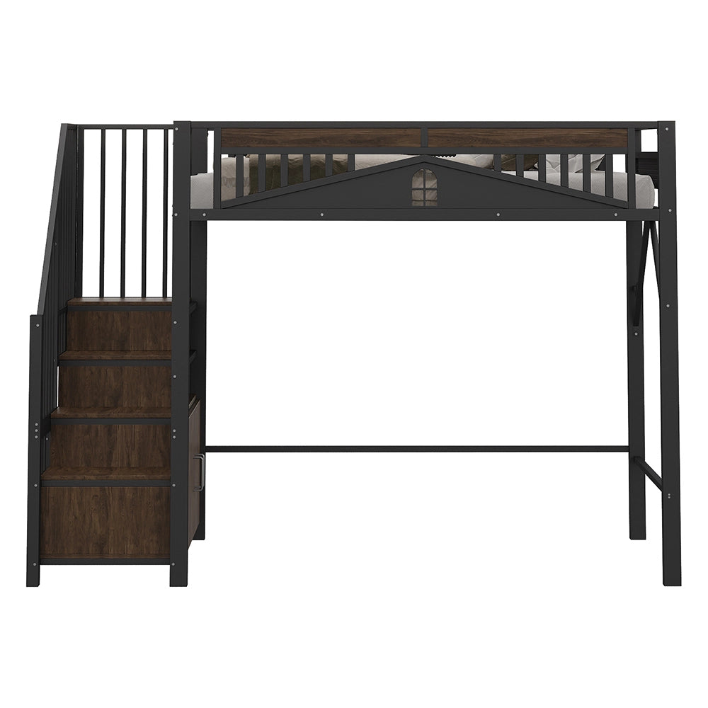Letto a castello metallo - Xylo - 90x200 cm nero finestra