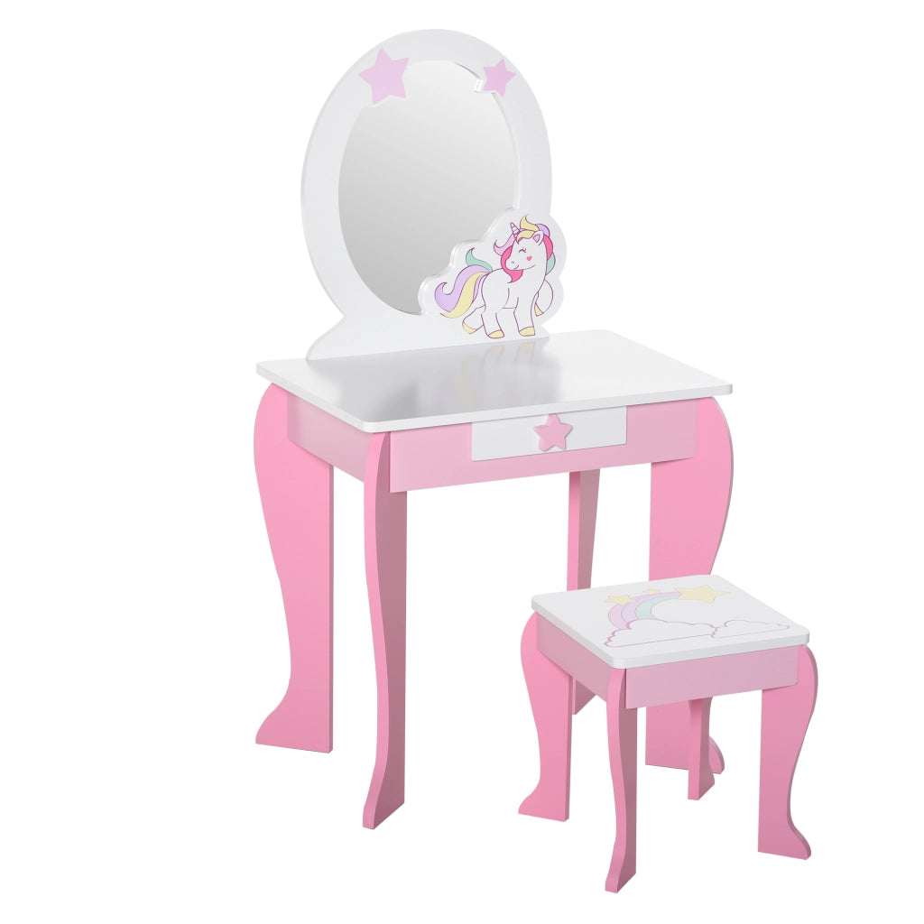 Specchiera Giocattolo con Cassetto e Sgabello Gioco Bambine 3-6 Anni