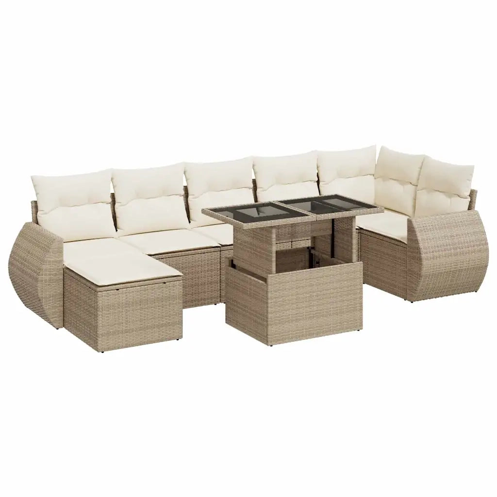 Set Divano da Giardino 8 pz con Cuscini Beige in Polyrattan 3326679