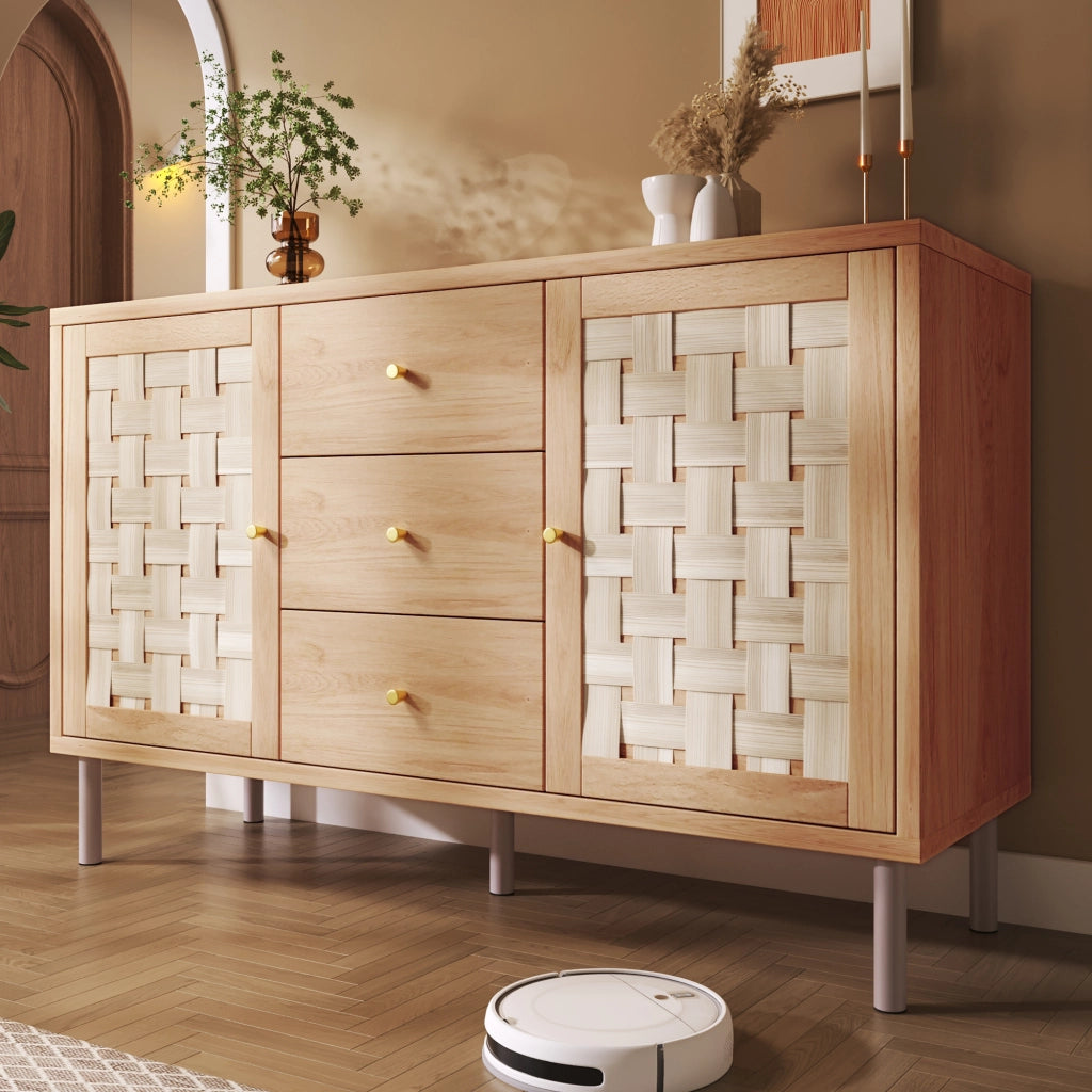 COMODA 120x40x75 cm Eiche con 2 ante e 3 cassetti, piedi in metallo