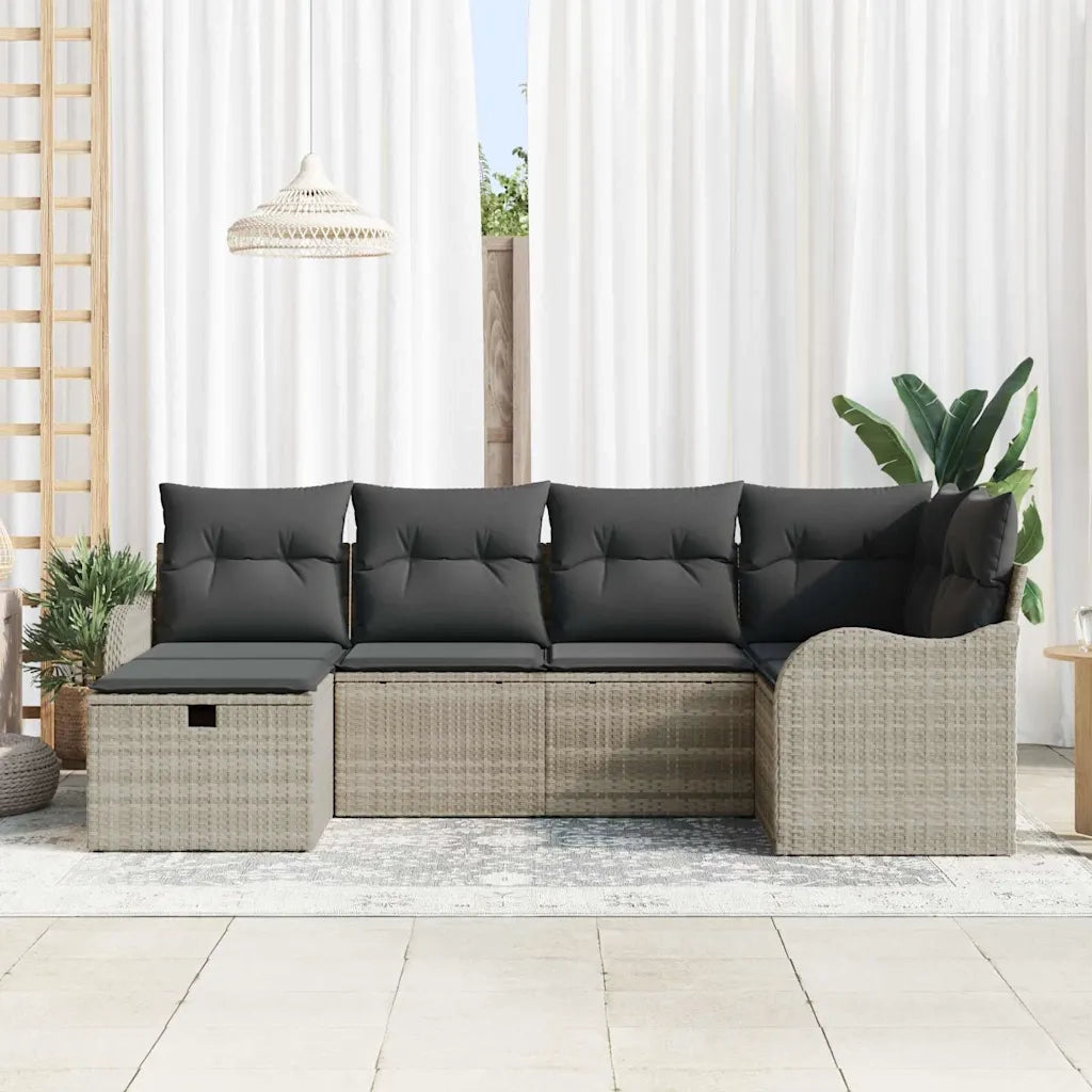 Set Divano da Giardino 6 pcs Grigio chiaro Poly Rattan