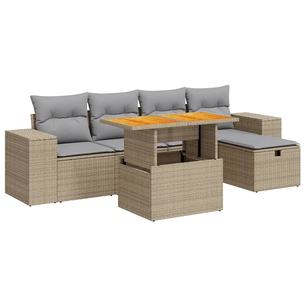 Set Divano da Giardino 6 pz con Cuscini Beige Polyrattan Acacia 3328081