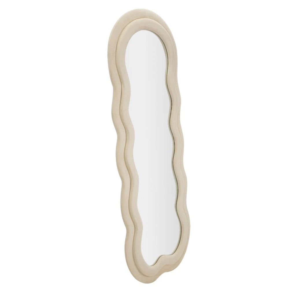 Specchio da parete Miki XL con cornice in velluto crema