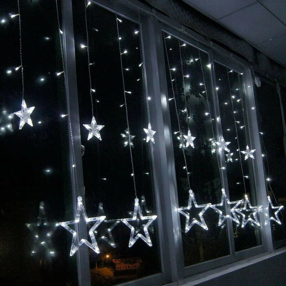 Trade Shop - Tenda Luminosa Natalizia Led Con Stelle Bianco Freddo 2mt Esterno Prolungabile -