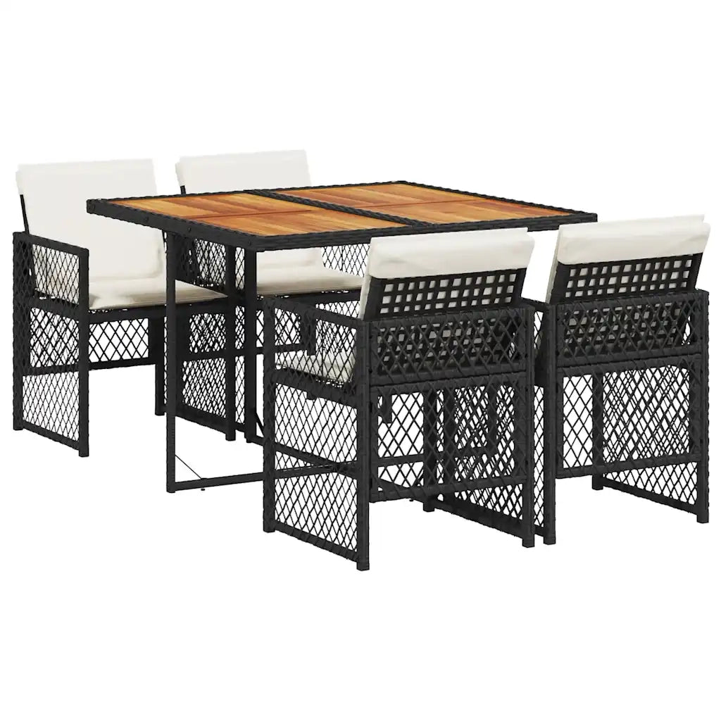 Set da Pranzo da Giardino 5 pz Nero con Cuscini in Polyrattan