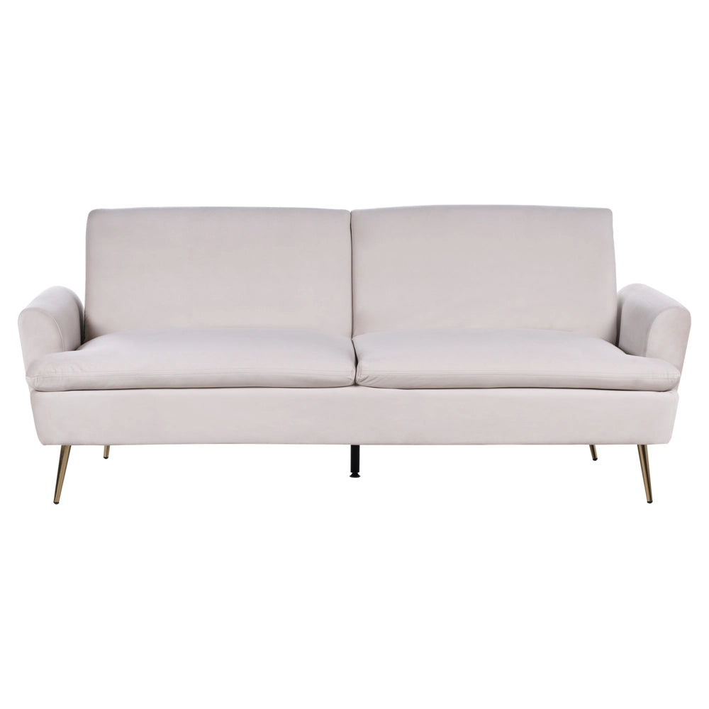 Divano Letto Velluto Beige 3 Posti Click Clack Gambe In Metallo Dorato