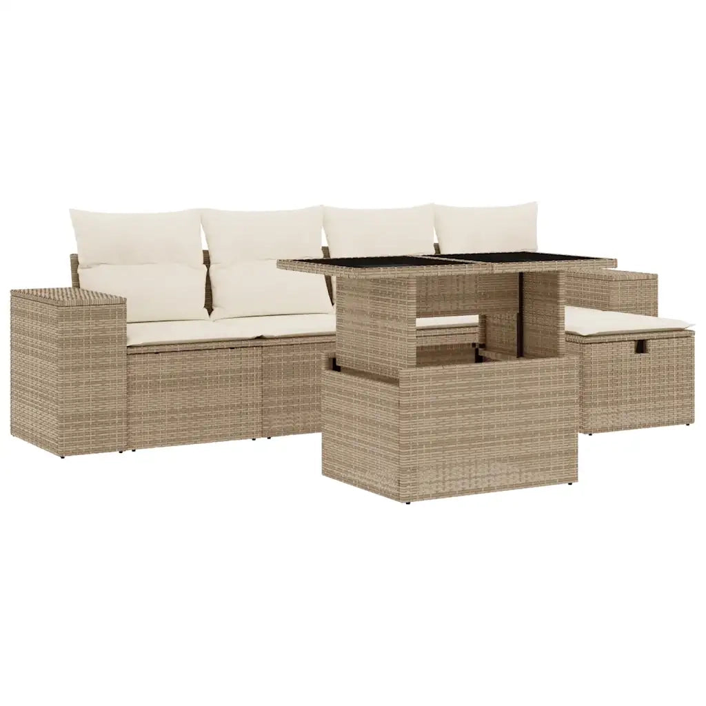 Set Divano da Giardino 6 pz con Cuscini Beige in Polyrattan 3275288