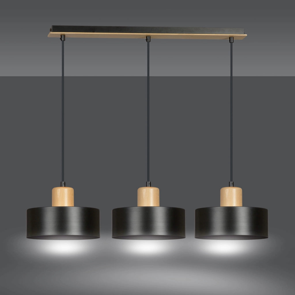 Lampadario Emibig TORIN 3 3xE27 nero/legno dimmerabile