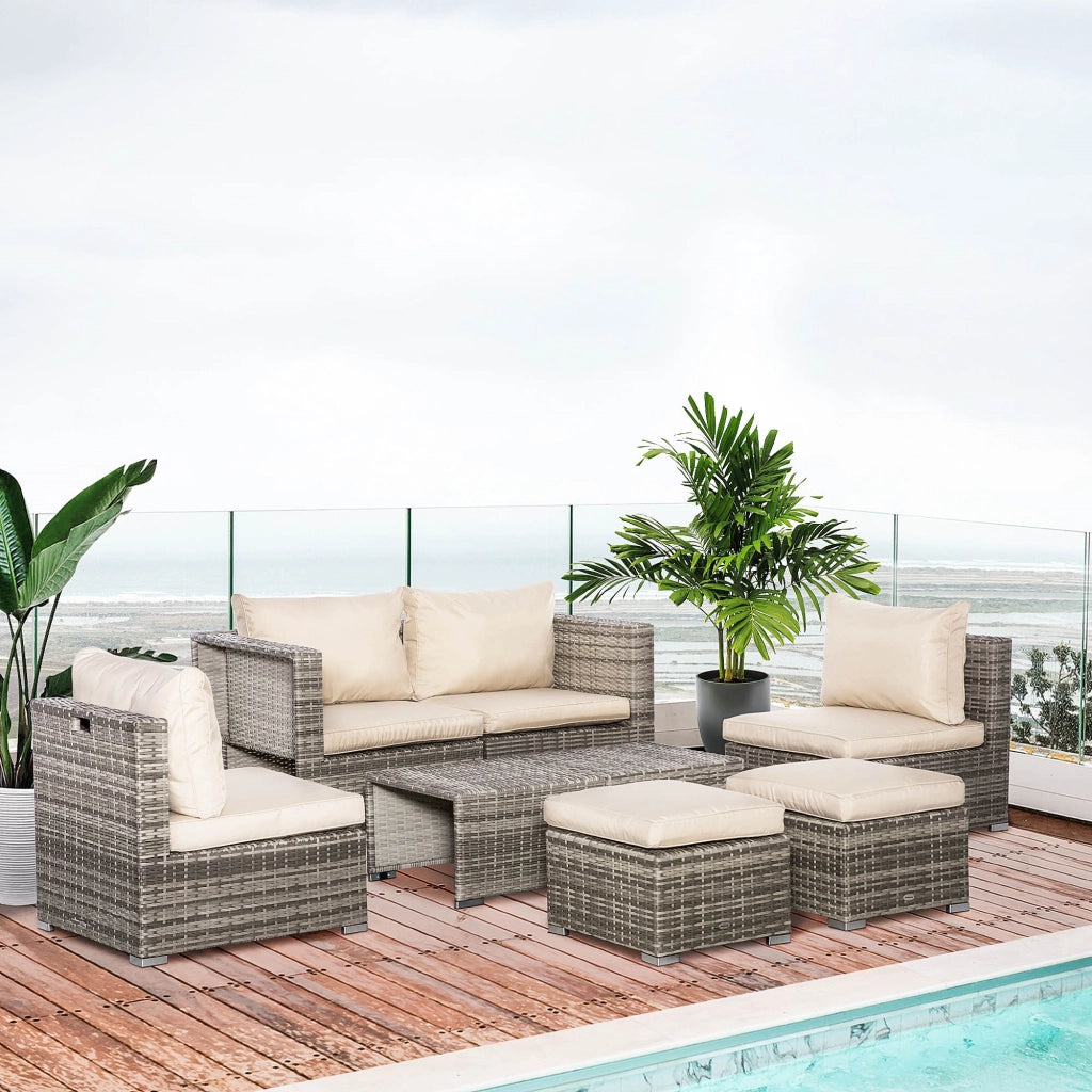EasyComfort Salotto da Giardino in Rattan PE da 8 Pezzi con Poltrone, Tavolini e Sgabelli, Beige