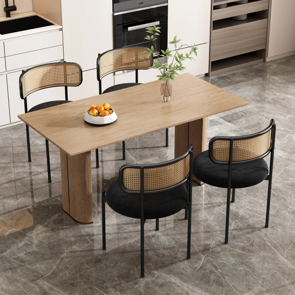 SEDIA DA PRANZO in velluto nero con schienale in rattan Set da 6 pezzi