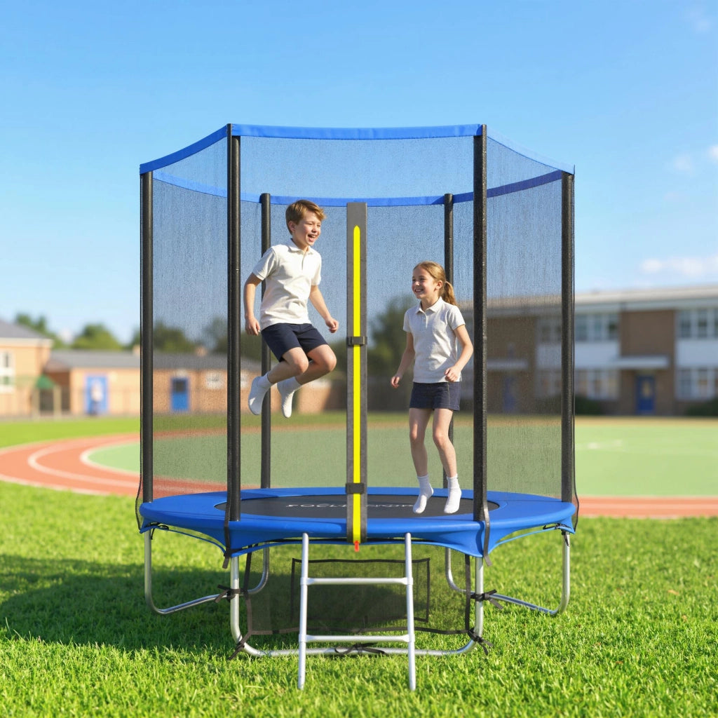 Trampolino da giardino ?183 cm ¨C Xylo ¨C con rete di sicurezza e scala 2 gradini blu