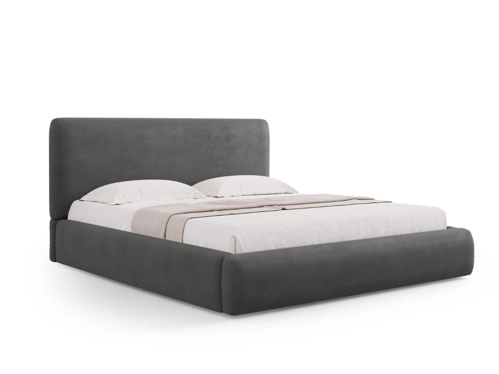 Cosmopolitan Design - Letto a cassettone con testiera "Colonel" 160x200cm in ciniglia grigio scuro 