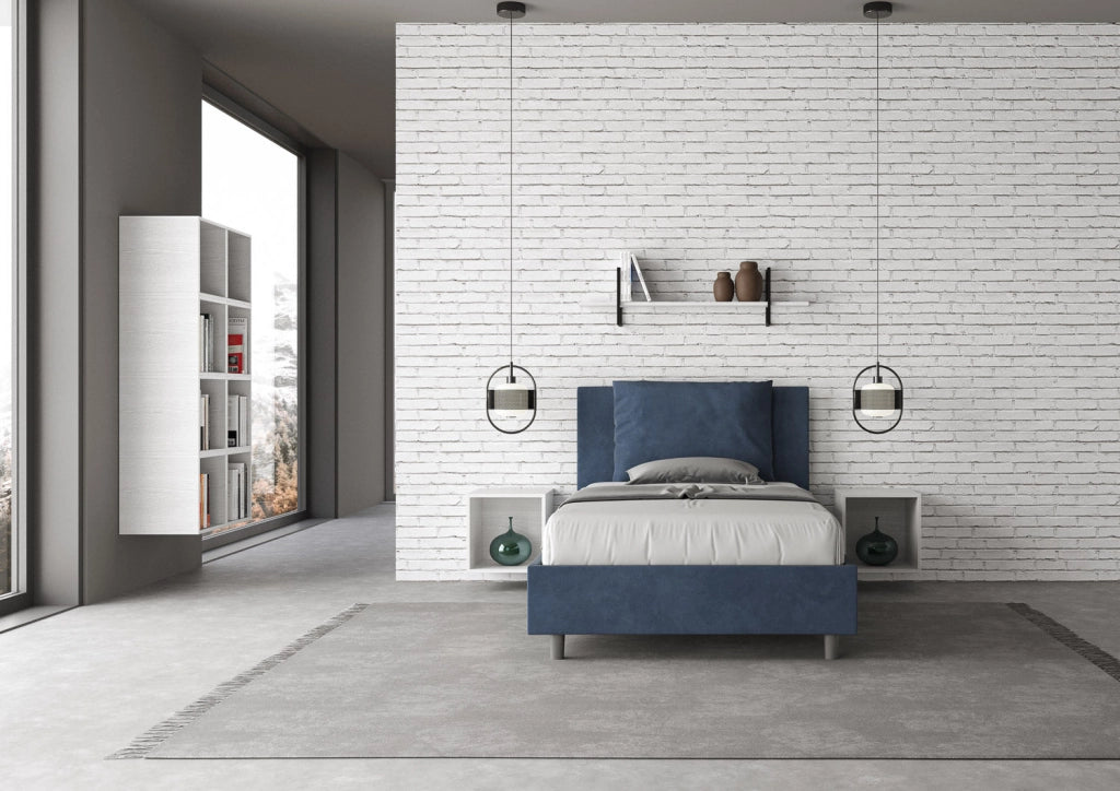 Letto 1 Piazza e Mezzo 120x190 cm con Rete e Contenitore Antea Blu