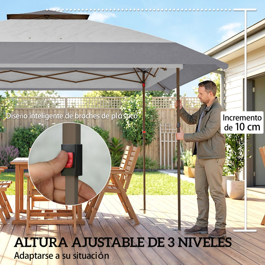 Tenda da Giardino Pieghevole 4x4 m Grigio ¨C Minimal ¨C Con Doppio Tetto e 4 Pareti a Rete