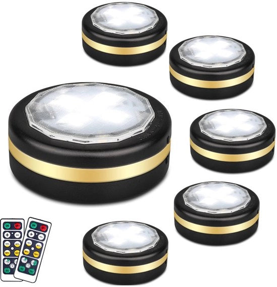 Lampada LED a LED a distanza, funziona con batterie, illuminazione di base, regolabile, timer, 4000K luce calda, luce notturna, illuminazione di sicurezza per armadi, adatto per armadi, scale, cucine e armadi (6 pezzi, nero).