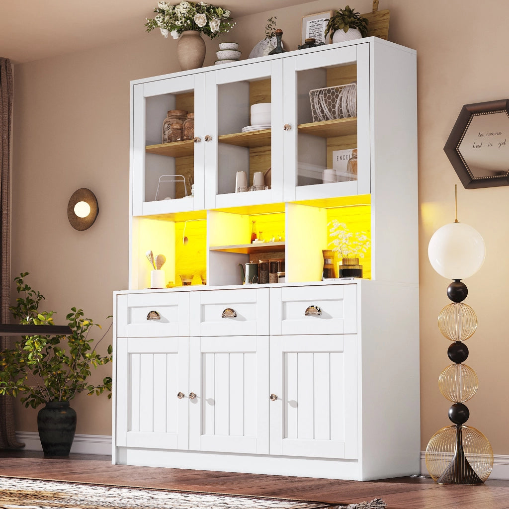 Mobile Buffet con LED ¨C MINIMAL ¨C Bianco/Nero, Ripiani Regolabili, 140x40x175
