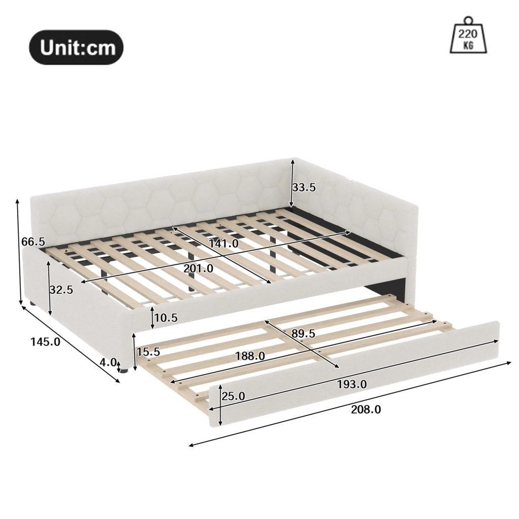 Letto daybed 140x200 cm con letto estraibile, USB, Type-C e luce integrata