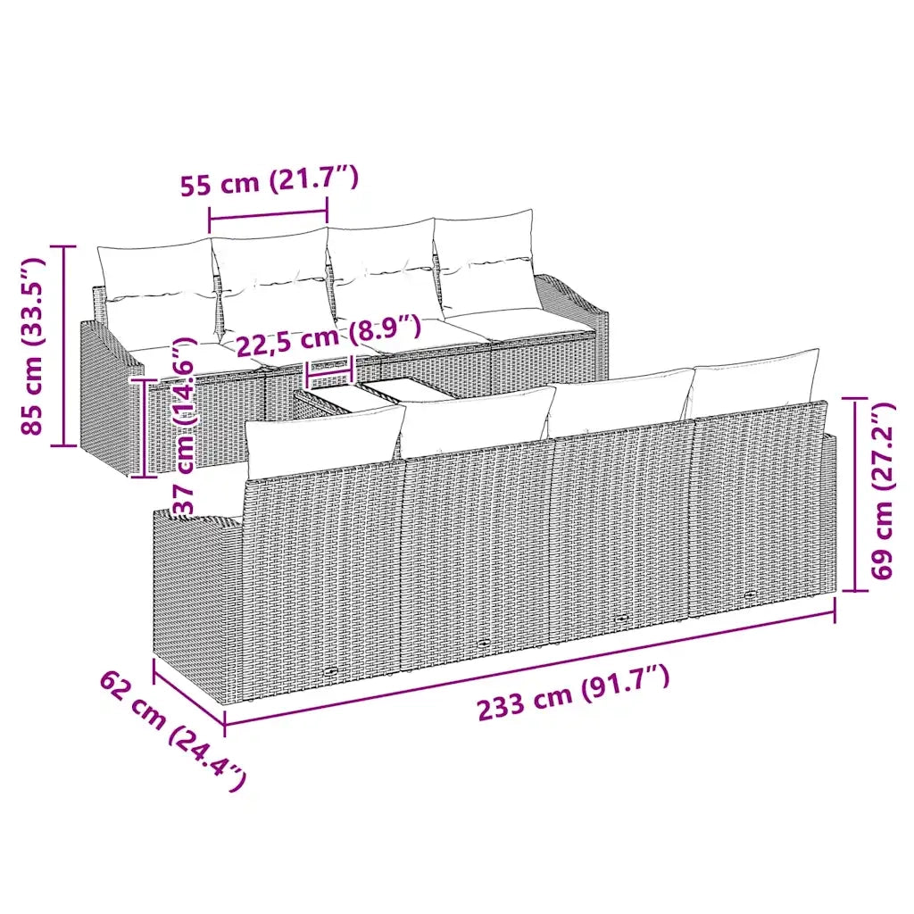 Set di divani con cuscino con cuscino 9 pcs Grigio polyrattan 3346649