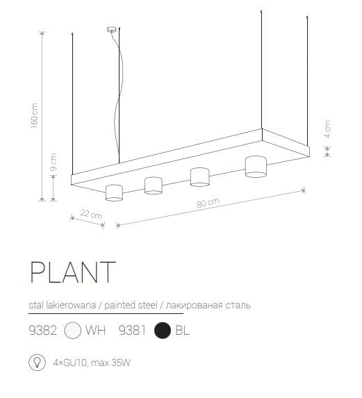 Lampada a sospensione Nowodvorski Plant nera 4xGU10