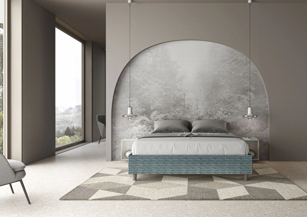 Letto Matrimoniale 160x210 cm con Rete e Contenitore Giroletto con Alzata Comoda Imbottito in Tessuto Aragona Azelia Blu