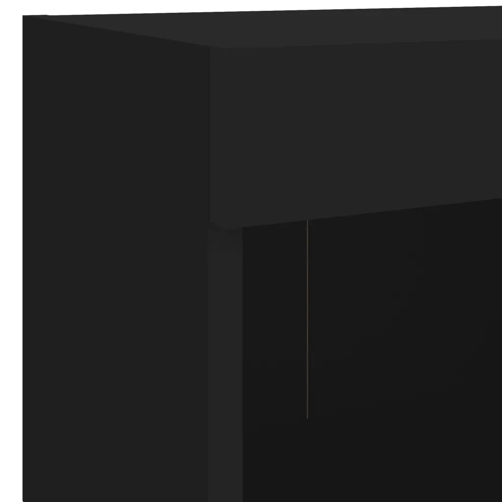 Comodino | Armadio da Notte | Mobiletto da notte con Luci LED a Parete Nero