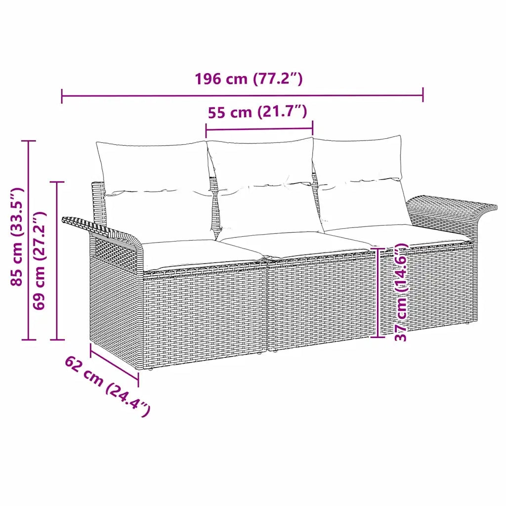 Set di divani con cuscino 3 pcs Beige e grigio polyrattan 3345220