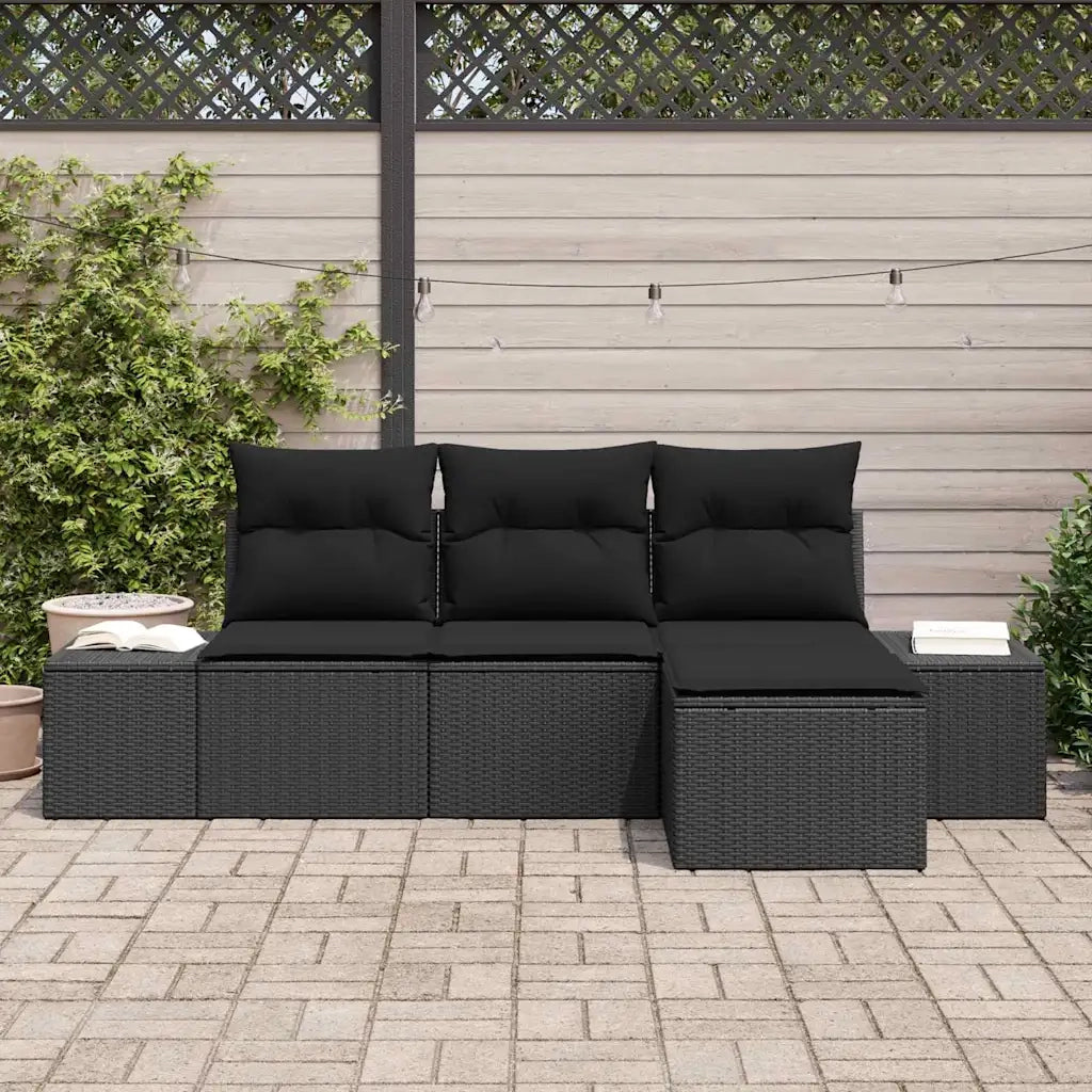 Set Divano da Giardino con cuscino 4 pcs Nero polyrattan 3347013