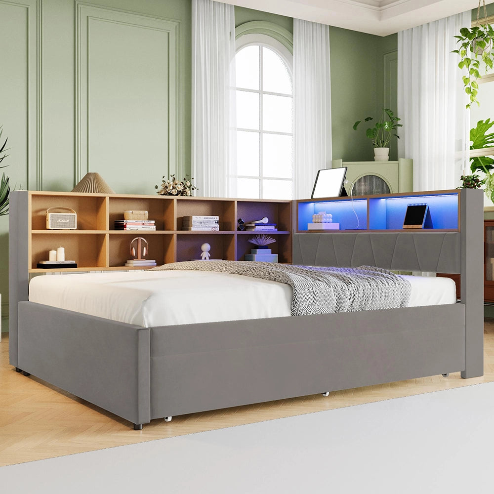 Divano letto - Xylo - 140x200 cm letto nascosto USB grigio scuro