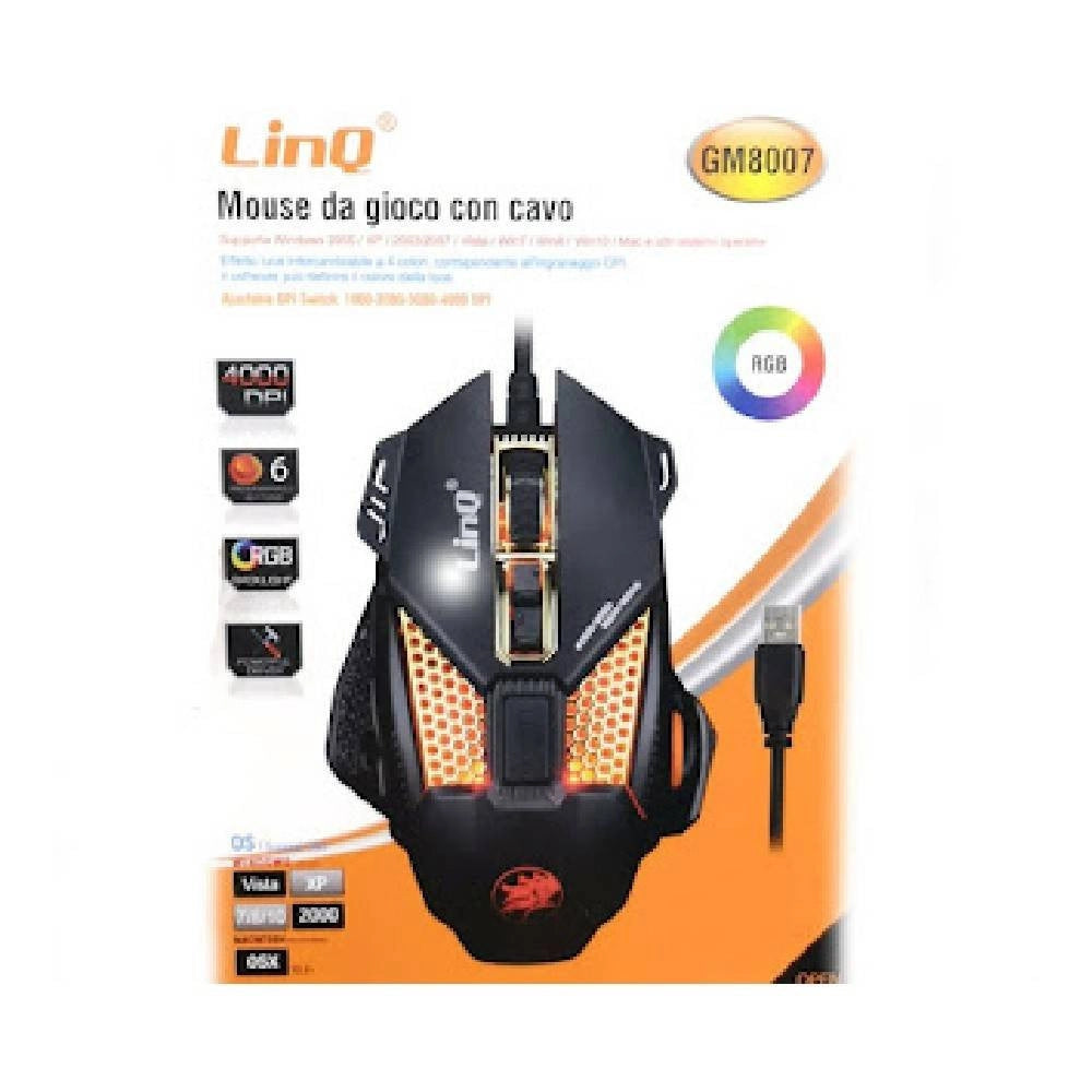 Trade Shop - Mouse Gaming Da Gioco Con Filo Usb 2.0 Dpi Regolabile 4000 Dpi Luci Rgb Gm8007 -