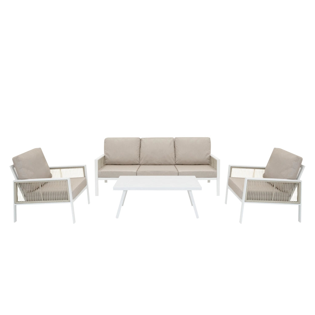 Set Mobili da Esterno 4 Pezzi in Alluminio Divano Tavolino Poltrone Bianco