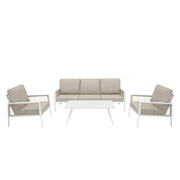 Set Mobili da Esterno 4 Pezzi in Alluminio Divano Tavolino Poltrone Bianco