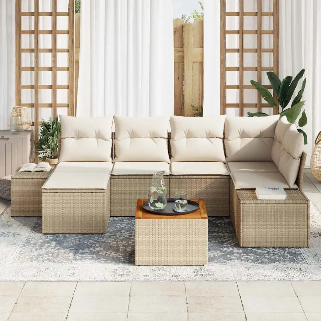 Set Divano da Giardino 7 pcs Beige e bianco