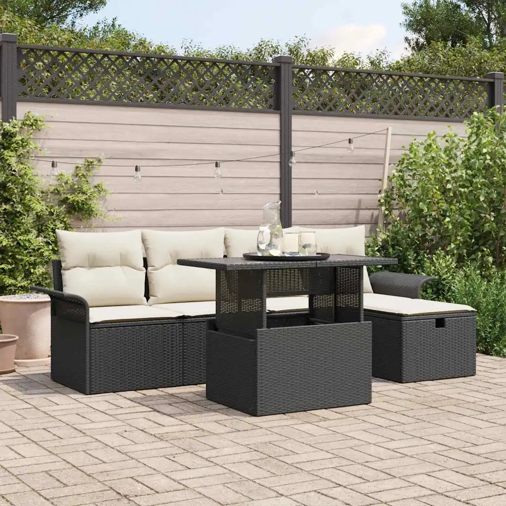 Set Divano da Giardino con cuscino 6 pcs Nero Poly Rattan 3360996