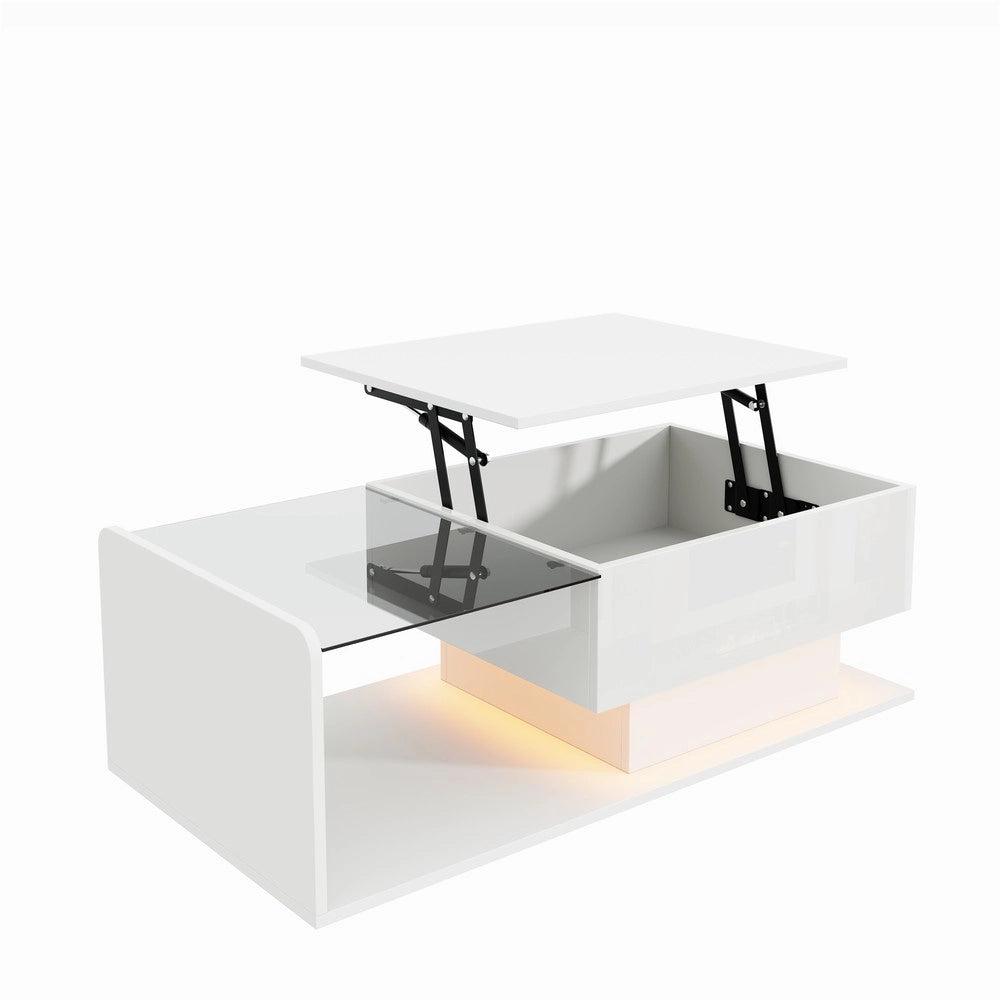 Tavolino da Caff¨¨ con Vetro e LED ¨C MINIMAL ¨C Bianco Lucido