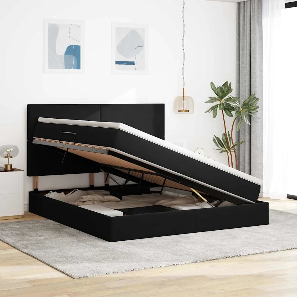 Letto con contenitore e LED con led Nero 160 x 200 cm Velluto