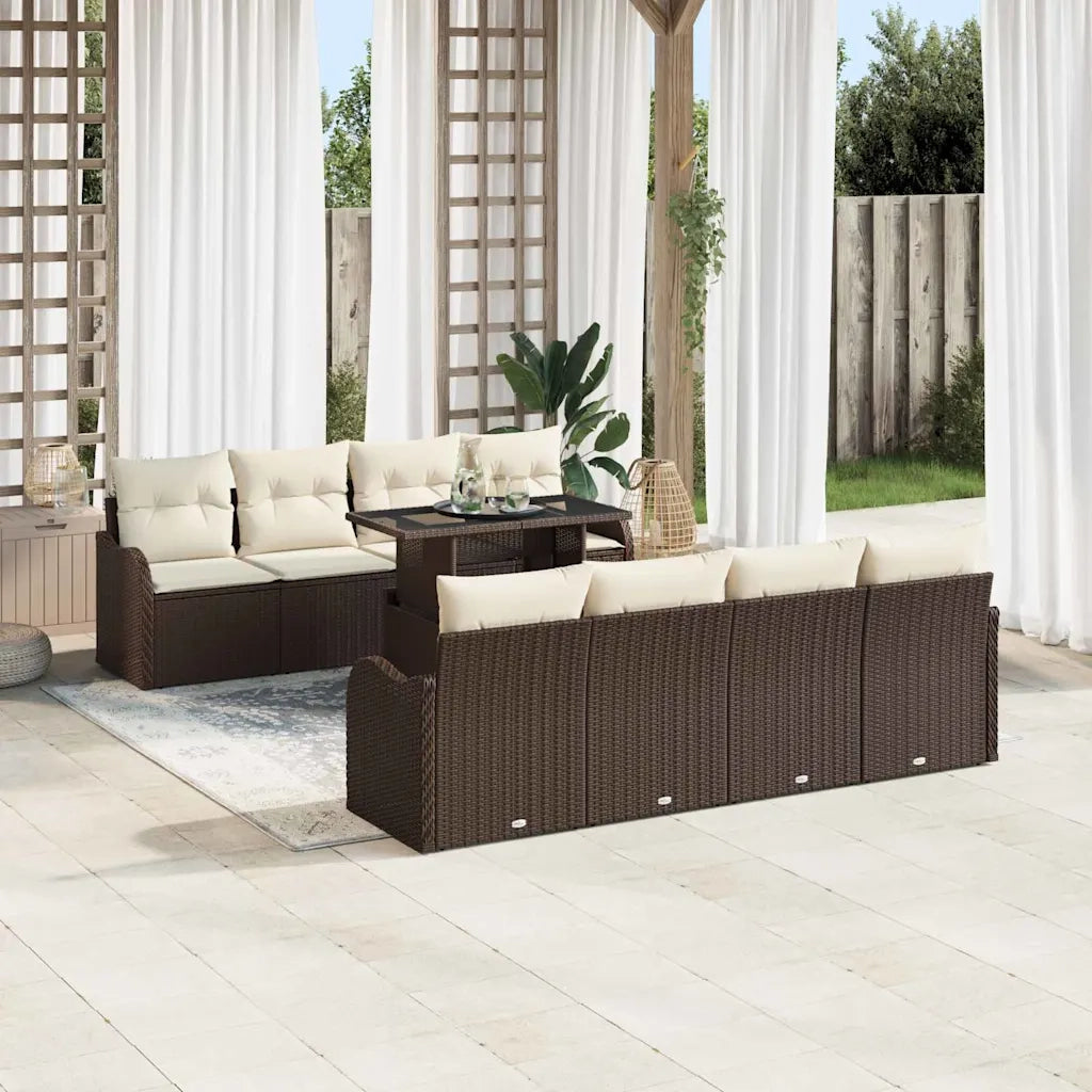 Set Divano da Giardino con cuscino 9 pcs Marrone Poly Rattan