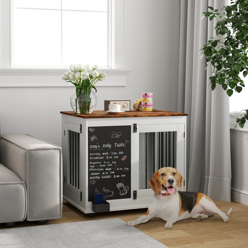 Gabbia per cani con 2 porte e lavagna ¨C Minimal ¨C 80x60x70 cm bianco