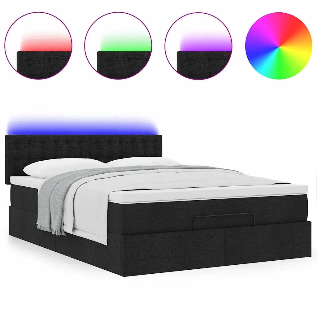 Pouf Letto con Materasso e LED Nero 140x200 cm in Tessuto 3312480