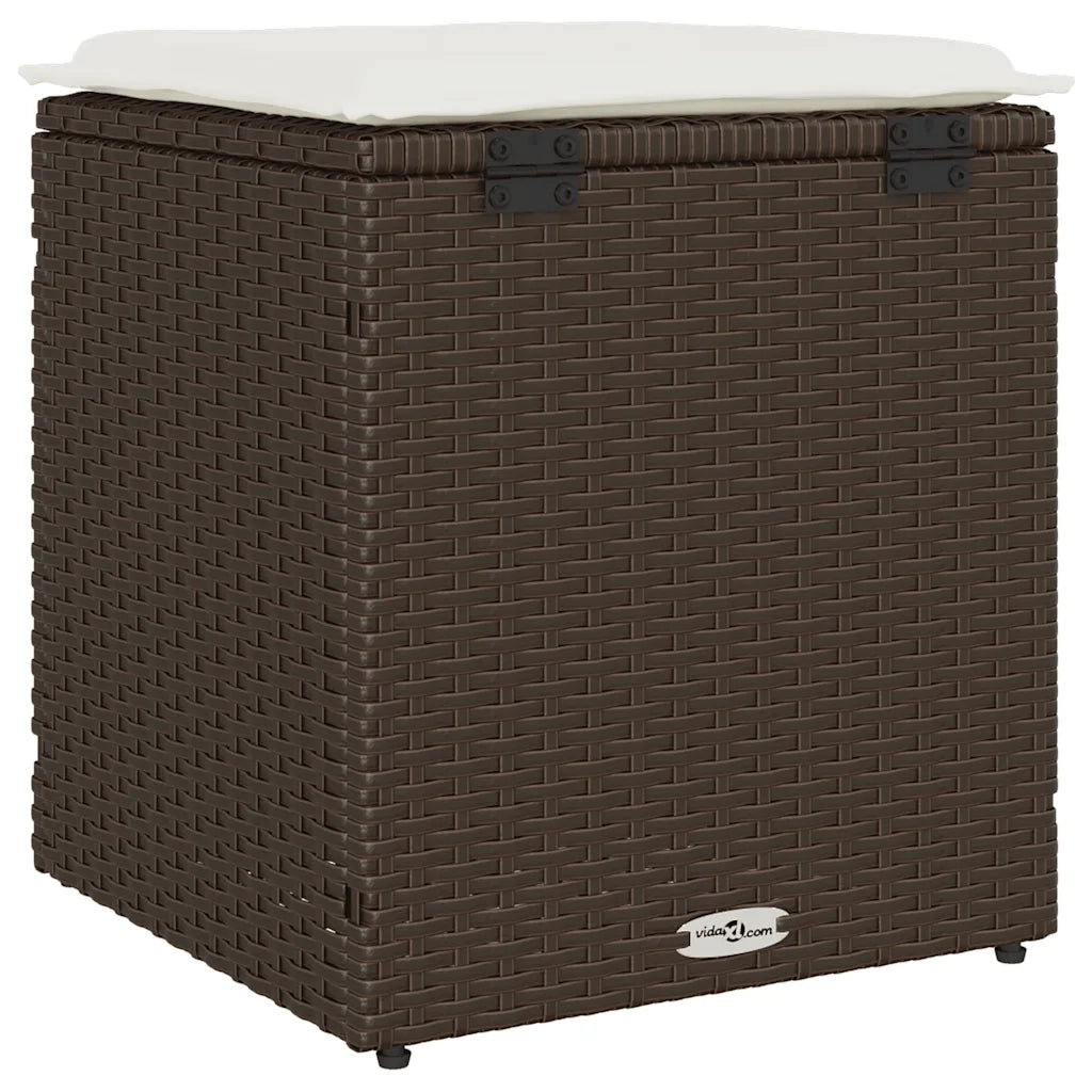 Sgabelli Giardino con Cuscini 2pz Marrone 40x40x43cm Polyrattan 4104040