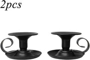 Candelabro con maniglia - Ferro battuto vintage - 2 pezzi - Nero - 11 x 6 cm