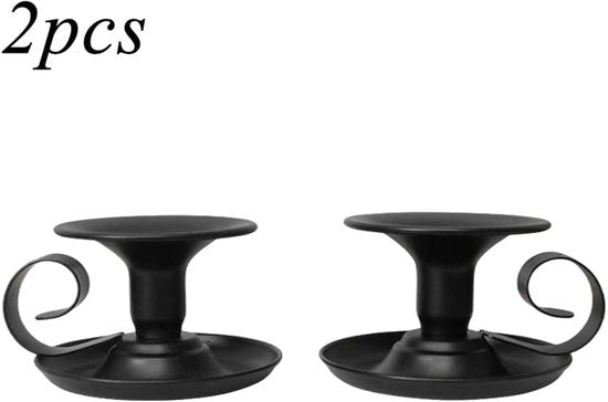 Candelabro con maniglia - Ferro battuto vintage - 2 pezzi - Nero - 11 x 6 cm