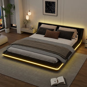 Letto basso 160x200 cm in PU e MDF con LED ambientale, nero