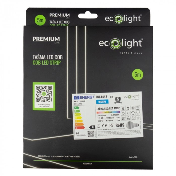 Striscia LED COB digitale 12V RGB+6000K 720/m 5m Ecolight