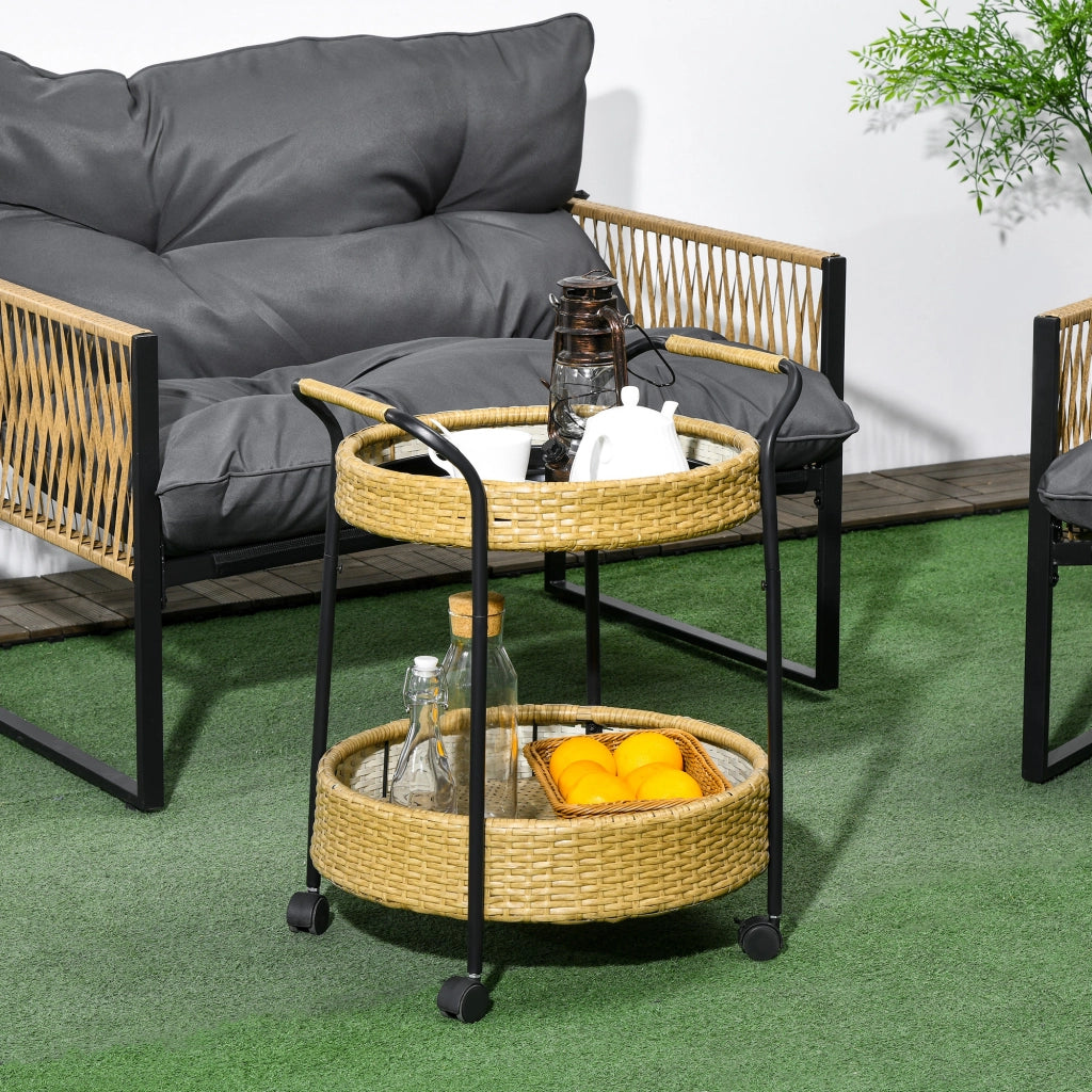 Carrello da servizio 2 ripiani con freni ¨C Xylo ¨C polyrattan giallo ¦µ50x66H cm