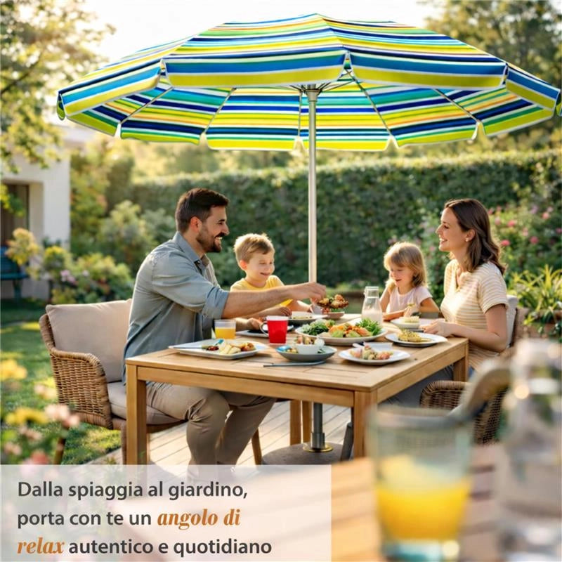 OMBRELLONE LUXURY CON SNODO SISTEMA ANTIVENTO CHIUSURA SAFETY IN COLORAZIONE ASSORTITA 200CM
