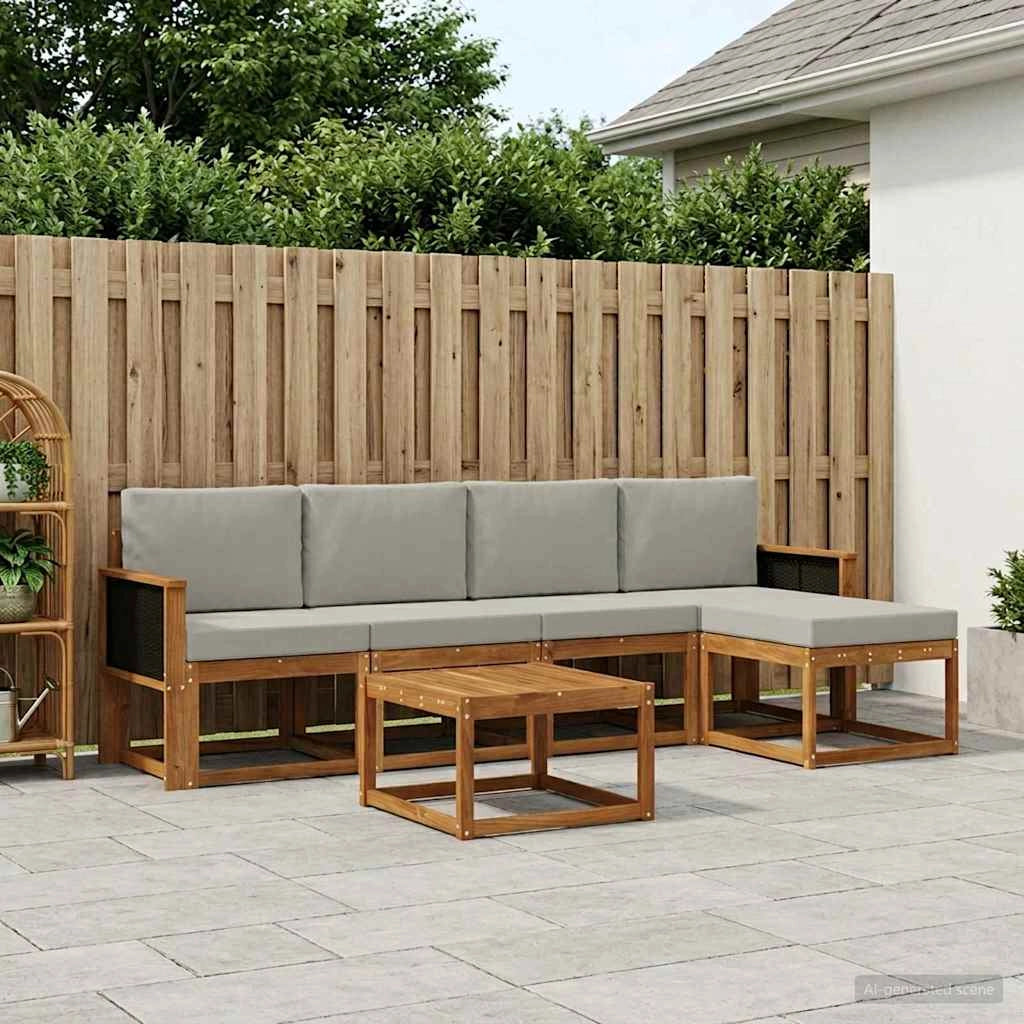 Set di divani da esterno 6 pz Naturale e Grigio Chiaro 3385142